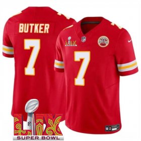 Men\'s Kansas City Chiefs #7 Harrison Butker Red 2025 Super Bowl LIX Patch F.U.S.E. Vapor Limited Stitched Football Jersey