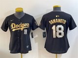 Cheap Women's Los Angeles Dodgers #18 Yoshinobu Yamamoto Black Gold Limited Stitched Baseball Jersey(Run Small)