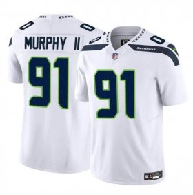 Cheap Men\'s Seattle Seahawks #91 Byron Murphy II White 2024 Draft F.U.S.E Vapor Limited Football Stitched Jersey