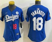 Cheap Women's Los Angeles Dodgers #18 Yoshinobu Yamamoto Number Blue 2024 World Series With Fernando 34 Fashion Limited Stitched Jerseys