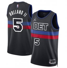 Men\'s Detroit Pistons #5 Ron Holland II Black 2024 Draft Statement Edition Stitched Jersey