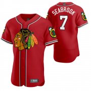 Wholesale Cheap Chicago Blackhawks #7 Brent Seabrook Men's 2020 NHL x MLB Crossover Edition Baseball Jersey Red