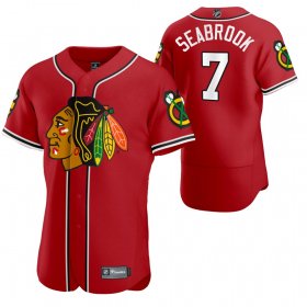 Wholesale Cheap Chicago Blackhawks #7 Brent Seabrook Men\'s 2020 NHL x MLB Crossover Edition Baseball Jersey Red