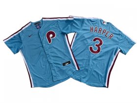 Cheap Men\'s Philadelphia Phillies #3 Bryce Harper Nike Light Blue Authentic Alternate Baseball Jersey