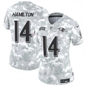 Cheap Women\'s Baltimore Ravens #14 Kyle Hamilton 2024 F.U.S.E Arctic Camo Salute To Service Limited Stitched Football Jersey(Run Small)