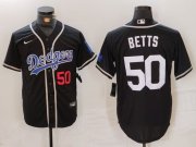 Men's Los Angeles Dodgers #50 Mookie Betts Number Black White Cool Base Stitched Jersey