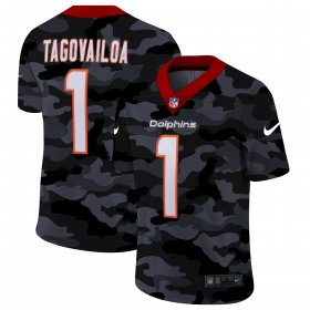 Cheap Miami Dolphins #1 Tua Tagovailoa Men\'s Nike 2020 Black CAMO Vapor Untouchable Limited Stitched NFL Jersey