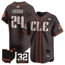 Cheap Men\'s Cleveland Browns #24 Nick Chubb Brown With Jim Brown Memorial & Home Patch Vapor Premier Limited Stitched Baseball Jersey