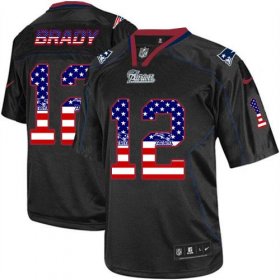 Wholesale Cheap Nike Patriots #12 Tom Brady Black Men\'s Stitched NFL Elite USA Flag Fashion Jersey