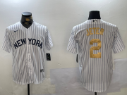 Cheap Men's New York Yankees #2 Derek Jeter White Pinstripe Fashion Cool Base Jersey