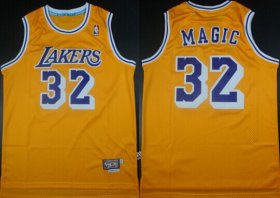 Wholesale Cheap Los Angeles Lakers #32 Magic Nickname Yellow Swingman Throwback Jersey