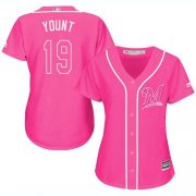 Wholesale Cheap Brewers #19 Robin Yount Pink Fashion Women's Stitched MLB Jersey