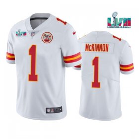 Wholesale Cheap Men\'s Kansas City Chiefs #1 Jerick McKinnon White Super Bowl LVII Patch Vapor Untouchable Limited Stitched Jersey