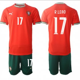 Cheap Men\'s Portugal Team #17 Rafael Leao 2025 Red Home Soccer Jersey Suit