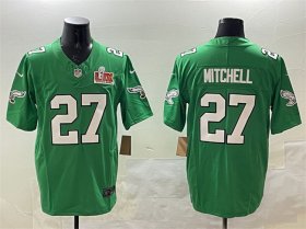 Men\'s Philadelphia Eagles #27 Quinyon Mitchell Green 2025 Super Bowl LIX Patch F.U.S.E. Throwback Vapor Untouchable Limited Stitched Football Jersey