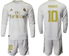 Wholesale Cheap Real Madrid #10 Modric White Home Long Sleeve Soccer Club Jersey