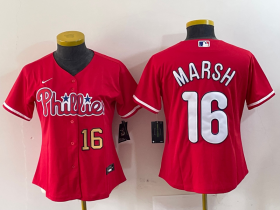 Women\'s Philadelphia Phillies #16 Brandon Marsh Red Stitched Cool Base Jerseys