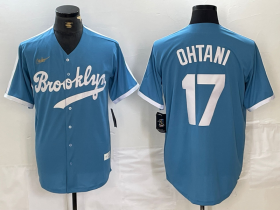 Cheap Men\'s Brooklyn Dodgers #17 Shohei Ohtani Light Blue Cooperstown Collection Cool Base Jersey