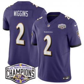 Cheap Men\'s Baltimore Ravens #2 Nate Wiggins Purple F.U.S.E 2024 AFC North Division Champions Vapor Limited Football Jersey