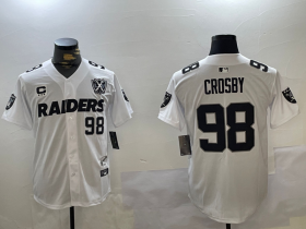 Cheap Men\'s Las Vegas Raiders #98 Maxx Crosby White Nevada Silver State And 65th Patch Stitched Baseball Jersey