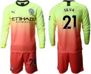 Wholesale Cheap Manchester City #21 Silva Third Long Sleeves Soccer Club Jersey