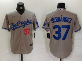 Men\'s Los Angeles Dodgers #37 Teoscar Hernandez Number Grey With Los Cool Base Stitched Jersey