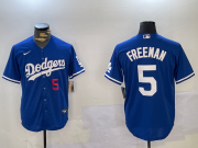 Cheap Men's Los Angeles Dodgers #5 Freddie Freeman Number Blue Cool Base Jersey