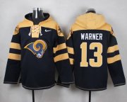 Wholesale Cheap Nike Rams #13 Kurt Warner Navy Blue Player Pullover NFL Hoodie