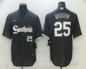 Wholesale Cheap Men\'s Chicago White Sox #25 Andrew Vaughn Black With Small Number 2021 City Connect Stitched MLB Cool Base Nike Jersey