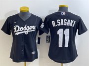 Cheap Women's Los Angeles Dodgers #11 Roki Sasaki Black Cool Base Stitched Baseball Jersey(Run Small)