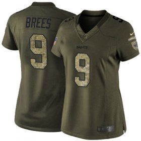 Wholesale Cheap Nike Saints #9 Drew Brees Green Women\'s Stitched NFL Limited 2015 Salute to Service Jersey