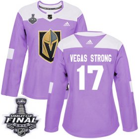 Wholesale Cheap Adidas Golden Knights #17 Vegas Strong Purple Authentic Fights Cancer 2018 Stanley Cup Final Women\'s Stitched NHL Jersey