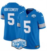 Cheap Men's Detroit Lions #5 David Montgomery Blue 2024 NFC North Champions F.U.S.E. Vapor Limited Stitched Jersey