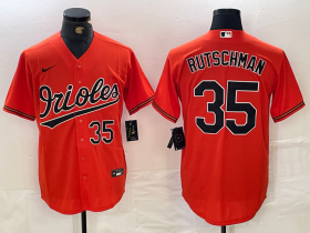 Cheap Men\'s Baltimore Orioles #35 Adley Rutschman Number Orange Stitched Cool Base Nike Jersey