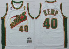 Wholesale Cheap Men\'s Seattle Supersonics #40 Shawn Kemp 1995-96 White Hardwood Classics Soul Swingman Throwback Jersey