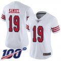 Wholesale Cheap Nike 49ers #19 Deebo Samuel White Rush Women's Stitched NFL Limited 100th Season Jersey