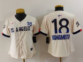 Cheap Women\'s Los Angeles Dodgers #18 Yoshinobu Yamamoto Cream 2024 City Connect Limited Jersey