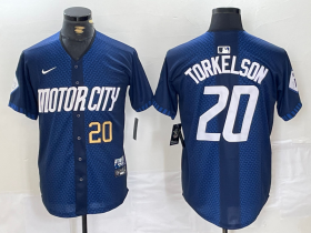 Cheap Mens Detroit Tigers #20 Spencer Torkelson Number 2024 Navy City Connect Cool Base Limited Stitched Jersey