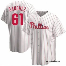 Cheap Men\'s Philadelphia Phillies #61 Cristopher Sanchez White Cool Base Stitched Baseball Jersey