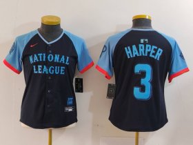 Women\'s Philadelphia Phillies #3 Bryce Harper Number Navy 2024 All Star Limited Stitched Jersey