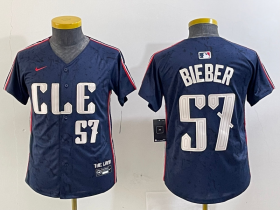 Cheap Youth Cleveland Guardians #57 Shane Bieber Number Navy 2024 City Connect Limited Stitched Jersey