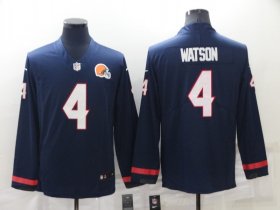 Wholesale Cheap Men\'s Cleveland Browns #4 Deshaun Watson Nike Navy Blue Therma Long Sleeve Limited Jersey