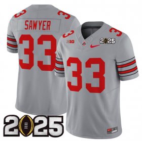 Men\'s Ohio State Buckeyes #33 Jack Sawyer Grey 2025 CFP Final Patch F.U.S.E. Vapor Limited Stitched Football Jersey