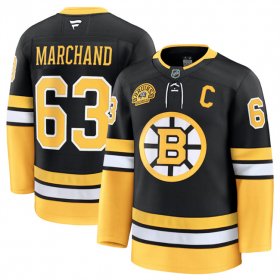 Cheap Men\'s Boston Bruins #63 Brad Marchand Black 100th Anniversary With C Patch Stitched Hockey Jersey