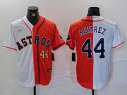 Cheap Men's Houston Astros #44 Yordan Alvarez Number White Orange Split Stitched Baseball Jersey