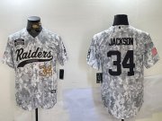 Cheap Men's Las Vegas Raiders #34 Bo Jackson 2024 Arctic Camo Salute To Service Stitched Baseball Jerseys