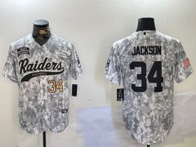 Cheap Men\'s Las Vegas Raiders #34 Bo Jackson 2024 Arctic Camo Salute To Service Stitched Baseball Jerseys