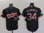 Cheap Men's Los Angeles Dodgers #34 Fernando Valenzuela Black Rainbow Mexico Cool Base Stitched Jersey