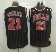 Wholesale Cheap Men's Chicago Bulls #21 Jimmy Butler Black Pinstripe Hardwood Classics Soul Swingman Throwback Jersey