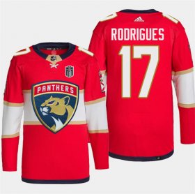 Cheap Men\'s Florida Panthers #17 Evan Rodrigues Red 2024 Stanley Cup Final Patch Stitched Jersey